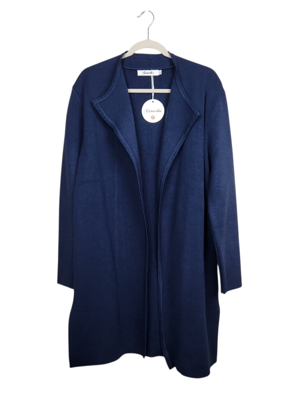 Caracilia NWT Navy Blue Ribbed Knit Long Open Sweater Cardigan Womens Size L